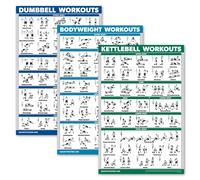 Ensemble QuickFit de 3 panneaux d'entranement d'haltres + exercices de kettlebell + affiche de routine de poids corporel lamine 18 """" x 27 """"
