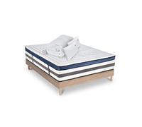 Ensemble Quintessence 160x200 cm + sommier bois + accessoires - Mousse HD mémoire - Ep. 30 cm