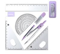 Ensemble rapporteur et boussole, kit de géométrie mathématique - de dessin avec rapporteur mathématiques, équerres, règle et plus encore pour les étudiants débutants