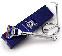 Ensemble rasoir à 5 lames en acier inoxydable compatible avec cartouche de rasage et support en acier inoxydable - Sélection de luxe de rasage - Cadeau pour lui