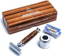Ensemble rasoir femme & homme + support + 20 lames de rasoir + EBOOK + boîte cadeau | Mécanisme Butterfly manche bambou fait main rasoir homme peigne fermé produits durables Firsteco