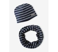 Ensemble rayé garçon bonnet + snood marine 12/14A