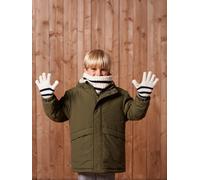 Ensemble rayé garçon bonnet + snood + moufles/gants écru 4/6A