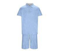 Ensemble rayé Homme, Haut Zip Manches Courtes, Cordon, Poche, Look décontracté#Z