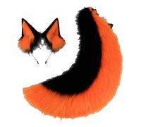 Ensemble Réaliste D'oreilles Et De Queue De Loup - Bandeau Cosplay En Fausse Fourrure Noire De Berger Allemand Avec Queue Touffue Pour Halloween, Conventions D'anime, Costumes Furry(Orangeblack_One si