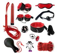 Ensemble RéGlable Multifonctionnel De 12 PièCes Avec Manchettes En Peluche, Outil De Formation De RéSistance-Couple Cadeau-D-4 (Rouge)