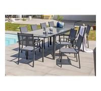 Ensemble repas 10 places en aluminium et plateau verre