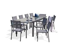 Ensemble repas 10 places en aluminium et plateau verre