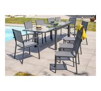 Ensemble repas 10 places en aluminium et plateau verre - gris anthracite