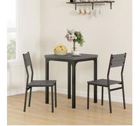 Ensemble repas 3 pièces - table rectangulaire + 2 chaises - MDF et métal - Gris - 2 places