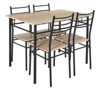 Ensemble Repas 4 Personnes Table et Chaises en MDF et Pieds Métal Noir - FAUSTIN - ALTOBUY Marron G