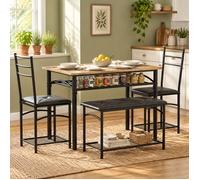 Ensemble repas 4 places table de cuisine 100 x 60 cm 2 chaises et banquette avec rangements industriels Grjofek