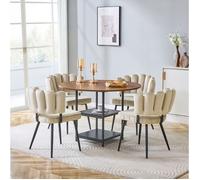 Ensemble repas 5 pièces EVRYAE : table ronde 107 cm, 4 chaises, aspect noyer, métal noir, rangement ouvert