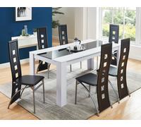 Ensemble repas 6 personnes - BAÏTA - Gamme DAMIA - Noir et blanc - L 180 x P 90 x H 75 cm
