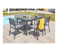 Ensemble repas 6 places en aluminium et plateau verre