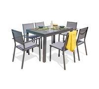 Ensemble repas 6 places en aluminium et plateau verre