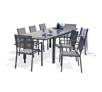 Ensemble repas 8 à 12 places en aluminium et plateau verre - gris anthracite