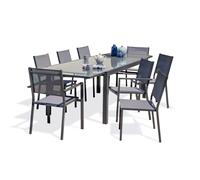 Ensemble repas 8 à 12 places en aluminium et plateau verre - gris anthracite