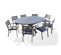 Ensemble repas 8 places en aluminium avec rallonge papillon - gris anthracite