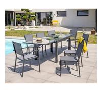 Ensemble repas 8 places en aluminium et plateau verre - gris anthracite