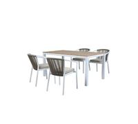 Axi Suvi Table Et Chaises De Jardin, 4 Chaises Blanches Polywood Aspect Teck, Marron/Blanc Salon De Jardin/Table De Jardin En Polywood, Chaises Aluminium/Polywood Table Chaises Exterieur.