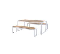 AXI Salon de jardin Tony – Table et 2 bancs pour 6 personnes, blanc/marron, aluminium/polywood