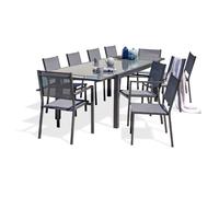 Ensemble repas - DCB GARDEN - TOLEDE - 10 places - Aluminium gris anthracite - Plateau verre