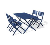 Ensemble repas de jardin 4 places en aluminium - bleu marine