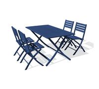 Table de Jardin Pliante & 4 Chaises Marius 140cm Bleu Marine