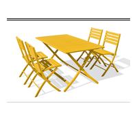 Ensemble repas de jardin 4 places en aluminium - jaune moutarde