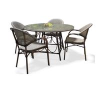 Salon de jardin dcb garden Textilène 4 personnes 5 pieces Marron