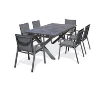 Ensemble repas de jardin 6 pl plateau céramique sur verre