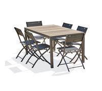 Ensemble repas de jardin 6 places en aluminium gris anthracite et plateau en polywood imitation bois