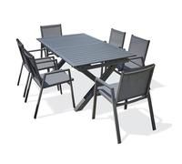 Ensemble repas de jardin 6 places en aluminium gris anthracite