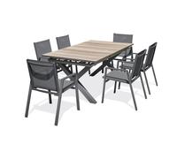 DCB GARDEN Lot composé d'une Table de Jardin FLORIDE-TB240-HPL-AW avec rallonge et de 6 fauteuils Floride-FT-GRISANTH empilables
