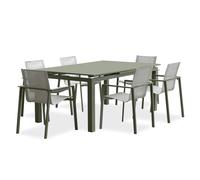 Lot composé d'une table de jardin + 6 fauteuils - Kaki - Miami - Fauteuils empilables