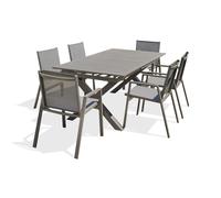 DCB GARDEN Lot composé d'une Table de Jardin FLORIDE-TB240-ALU-Q avec rallonge et de 6 fauteuils Floride-FT-Quartz empilables