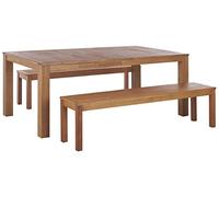 Ensemble Repas de Jardin 6 Places Table et 2 Bancs en Bois d'Eucalyptus Clair pour Jardin ou Terrasse Rustique Monsano Beliani