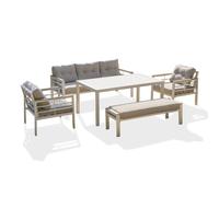 Ensemble table, fauteuils et bancs de jardin cayenne