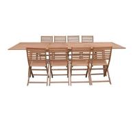 Ensemble repas de jardin 8 à 12 personnes - Table extensible 200/250/300 x 100cm + 8 chaises - Bois Eucalyptus FSC