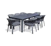 Ensemble repas de jardin 8 pl en alu plateau céramique sur verre