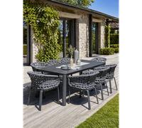 Ensemble repas de jardin 8 pl en alu plateau céramique sur verre