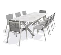 DCB Garden Ensemble table et fauteuils de jardin Floride 8 places aluminium blanc 180/240 cm