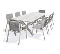 DCB Garden Ensemble table et fauteuils de jardin Floride 8 places aluminium blanc 180/240 cm