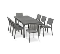 DCB GARDEN Lot composé d'une Table de Jardin DANIA-TB210-STONE-N avec rallonge, de 6 chaises Stockholm-CH empilables et de 2 fauteuils Stockholm-FT empilables