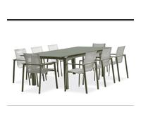 Ensemble repas de jardin 8 places en aluminium - kaki