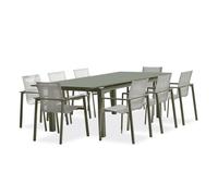 Ensemble repas de jardin 8 places en aluminium - kaki