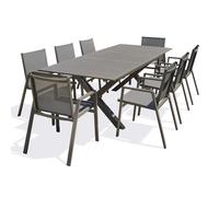 DCB GARDEN Lot composé d'une Table de Jardin FLORIDE-TB240-ALU-Q avec rallonge et de 8 fauteuils Floride-FT-Quartz empilables