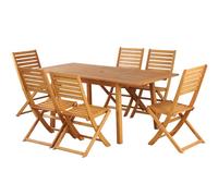Ensemble repas de jardin - BEAU RIVAGE - PRATO - Bois d'eucalyptus - Table extensible - 6 chaises pliantes