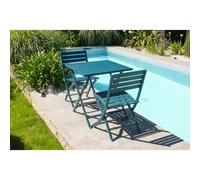 Ensemble repas de jardin 2 carré places en aluminium - bleu canard